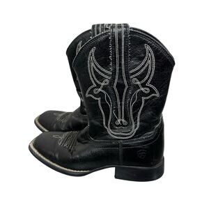 Ariat Youth Roper Boots 1.5 Black Leather Cowboy Western 4LR Kids Women's 3